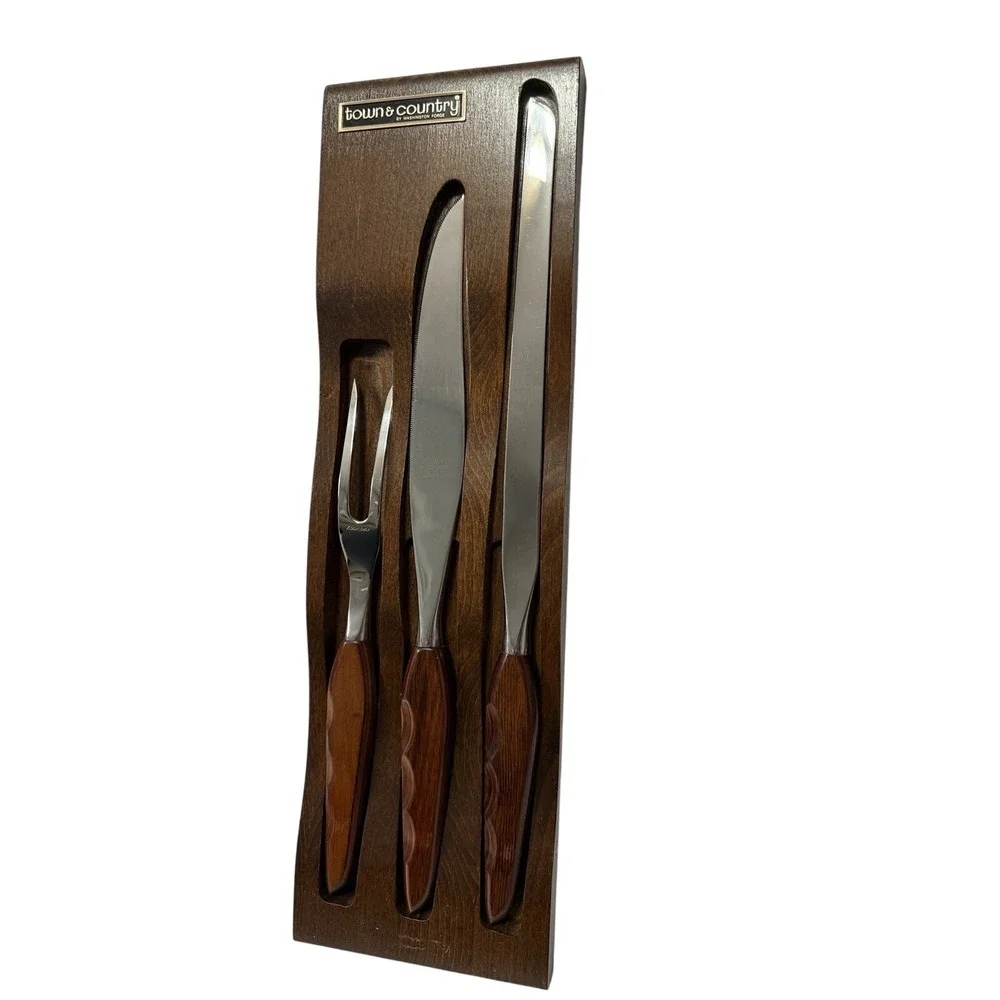 Vintage Washington Forge Carving Set Town Country Fleetwood Stainless‎ Steel